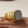 Bagues élégantes et rétro en onyx noir, simples et semblables aux affaires, en acier inoxydable 316L avec placage en or 18 carats.