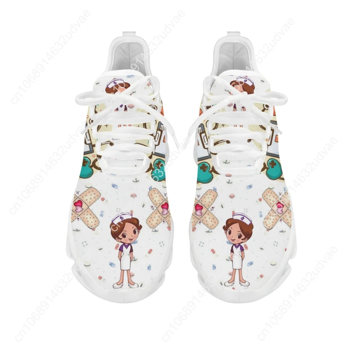 Brand Design Women Sneakers White Nursing Shoes Cute Cartoon Nurse Doctor Medical Print Light Lace-up Flats Footwear