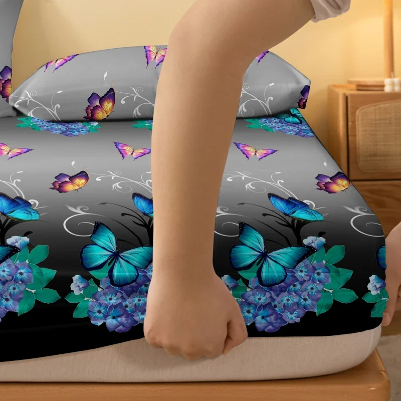 1 piece flower flying butterfly pattern frosted bedsheet bedroom printed bedspread bedding excluding pillowcases