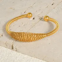 New Fashion Bracelet Bangles Stainless Steel Wire Braided Wave Style with Beads Opening Cuff Bangle Bracelet Women Jewelry Gifts 1