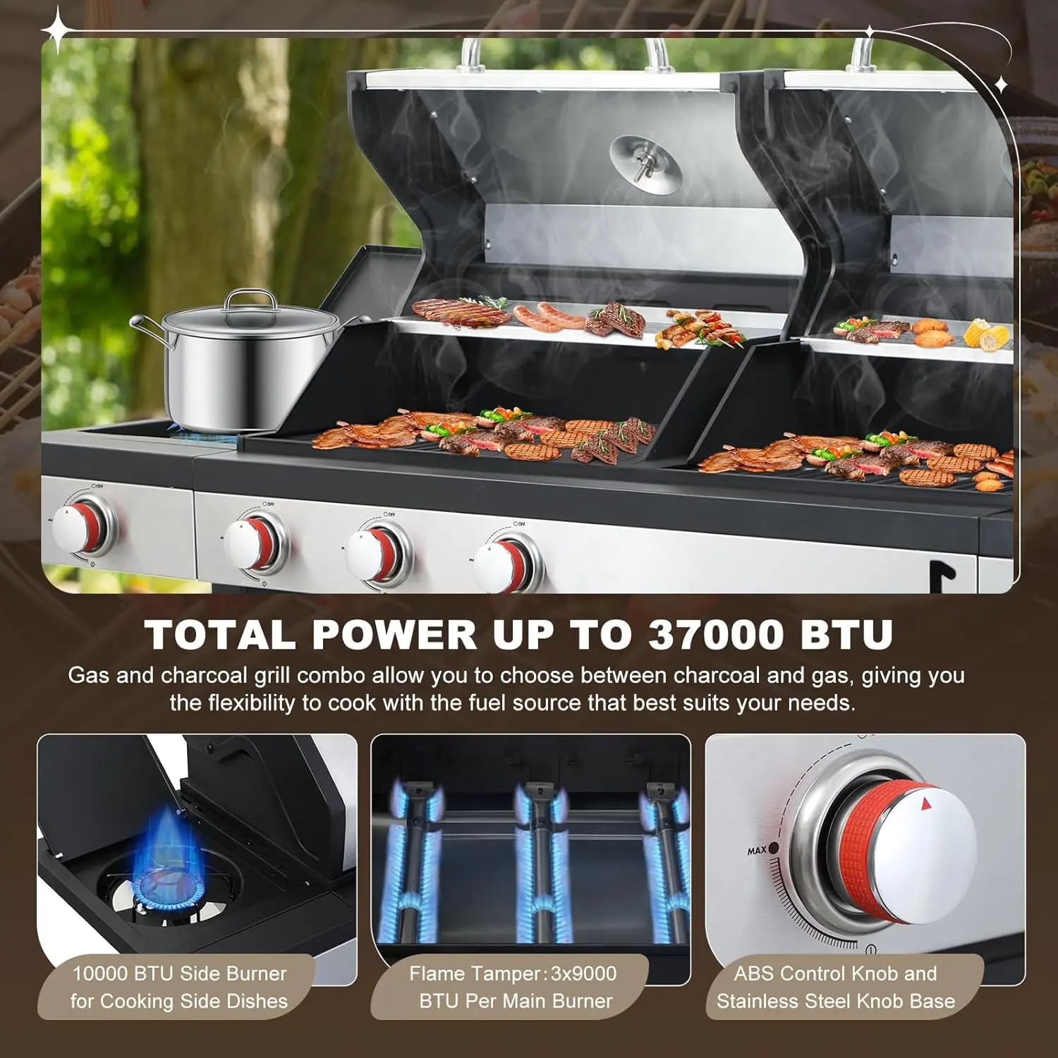 Gas & Charcoal Combo BBQ Grill 4