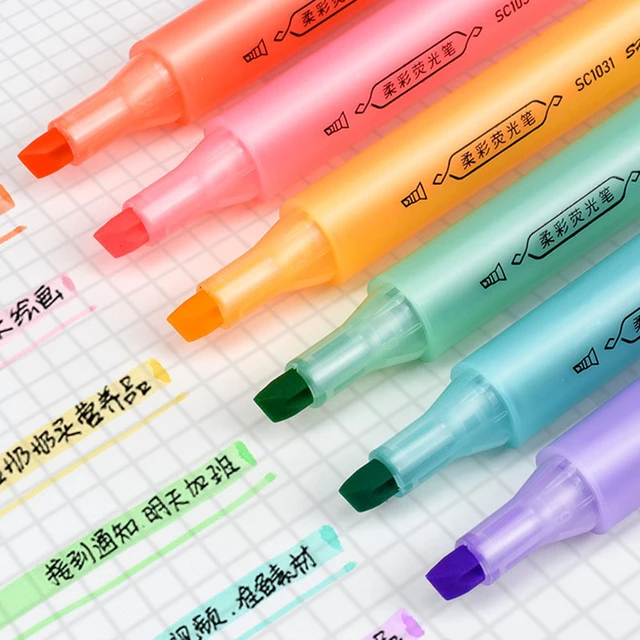 6PCS New Colorful Highlighter Pen Stationery Bright Marker Pens Writing Set