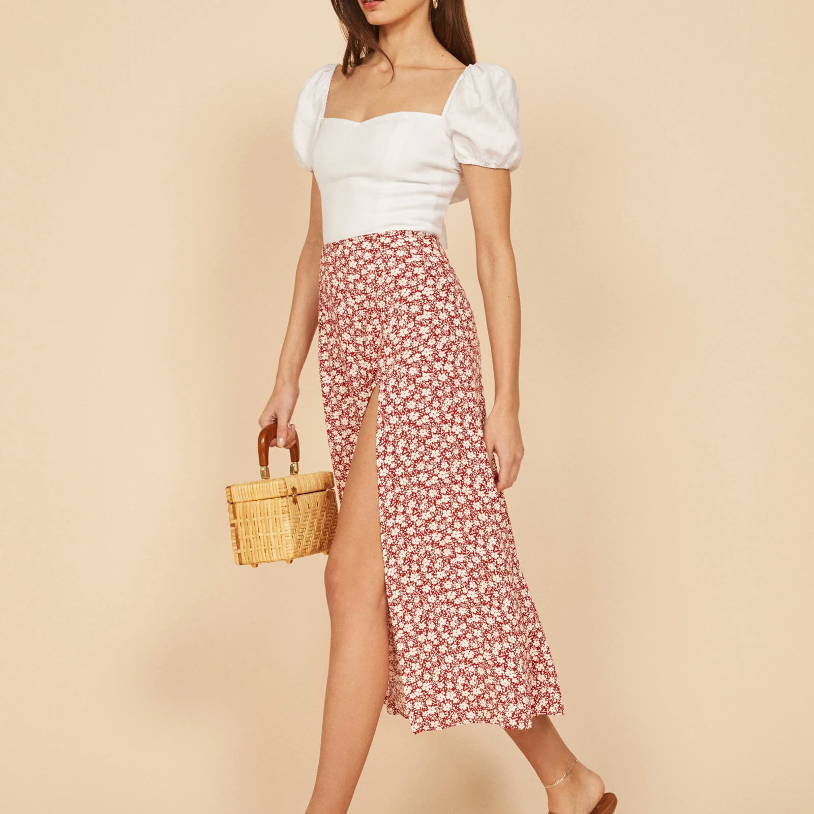 

Летние женские юбки в стиле бохо с леопардовым/цветочным принтом, юбки с завышенной талией и боковым вырезом, юбки-трапеции с бантом и разрезом, Женская юбка миди