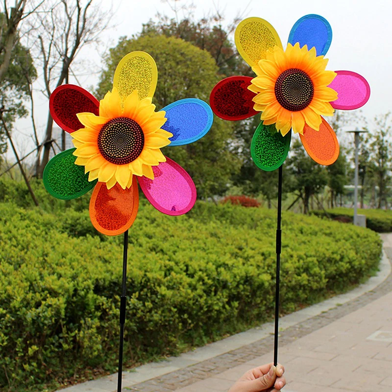 Sunflower Windmill Pinwheel Colourful Sequins Foldable Windmill Carry Camping Picnic Home Garden Decoration windmill toys garden windmill sunflower wind spinner