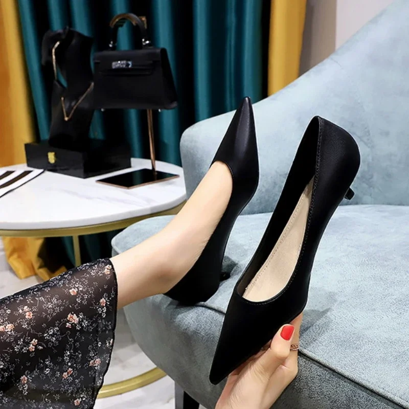 2023 Korean Version Women Pumps Fashion Low Heels Pointed Toe Female Shoes Office Work Oxford Shoes for Women Femme Zapatos 5