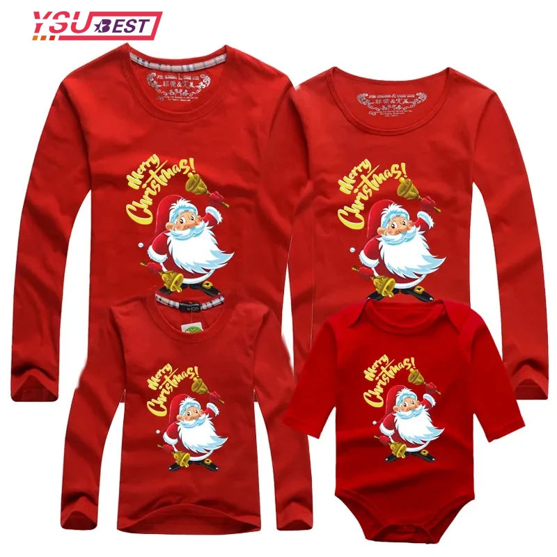 

2023 Christmas Family Matching Clothing Outfits Mother Father Daughter Son Kids Long Sleeve Santa Claus Clothes Clothing T-shirt