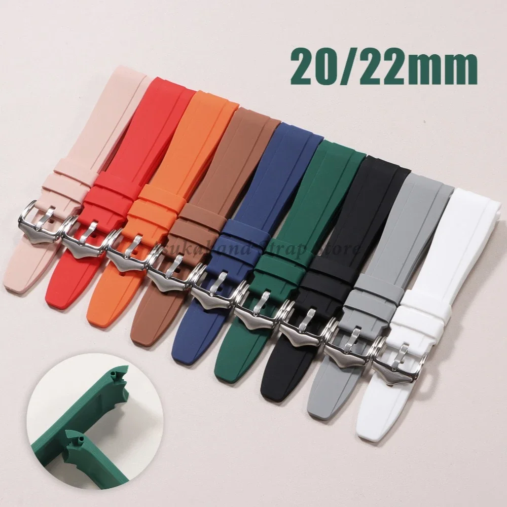 High-Quality Waterproof Curved End Silicone Watch Band - 20mm/22mm Rubber Strap
