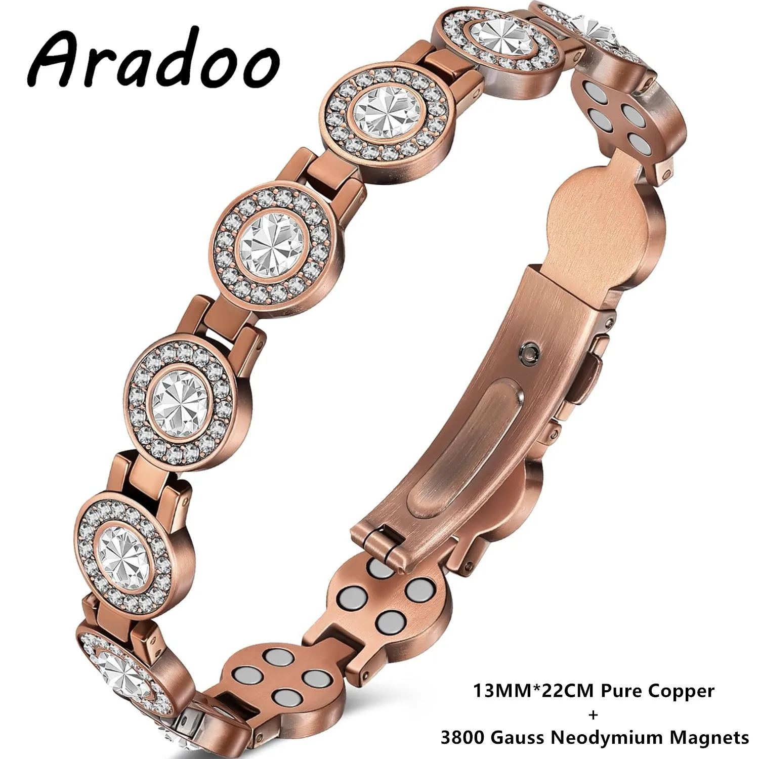 ARADOO Armbänder aus 99 % reinem Kupfer für Damen mit 3800 Gauss magnetischem Kristallschmuck als Geschenk