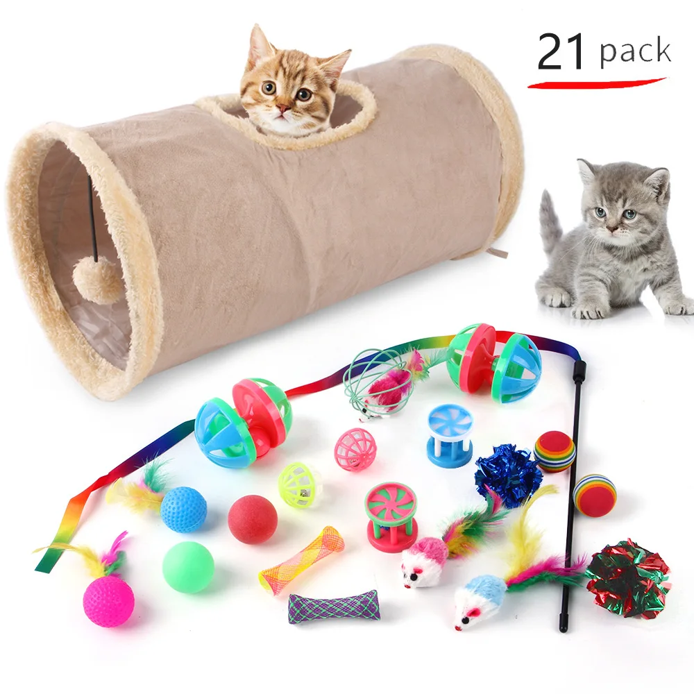 

21Pcs Collapsible Cat Tunnel Suede Fabric Puppy Rabbit Play Chase Hide Tunnel Tube for Game Exercising Hiding Pet Training Toys