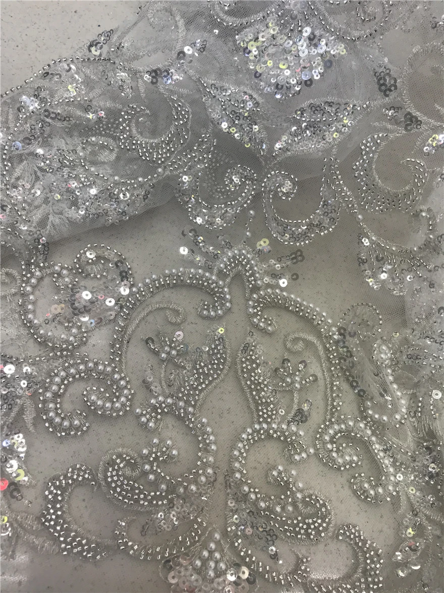 

African beads Lace Fabric ZH-13022014 High Quality Lace Sequins French Nigerian Lace Fabric For Wedding Party Dress
