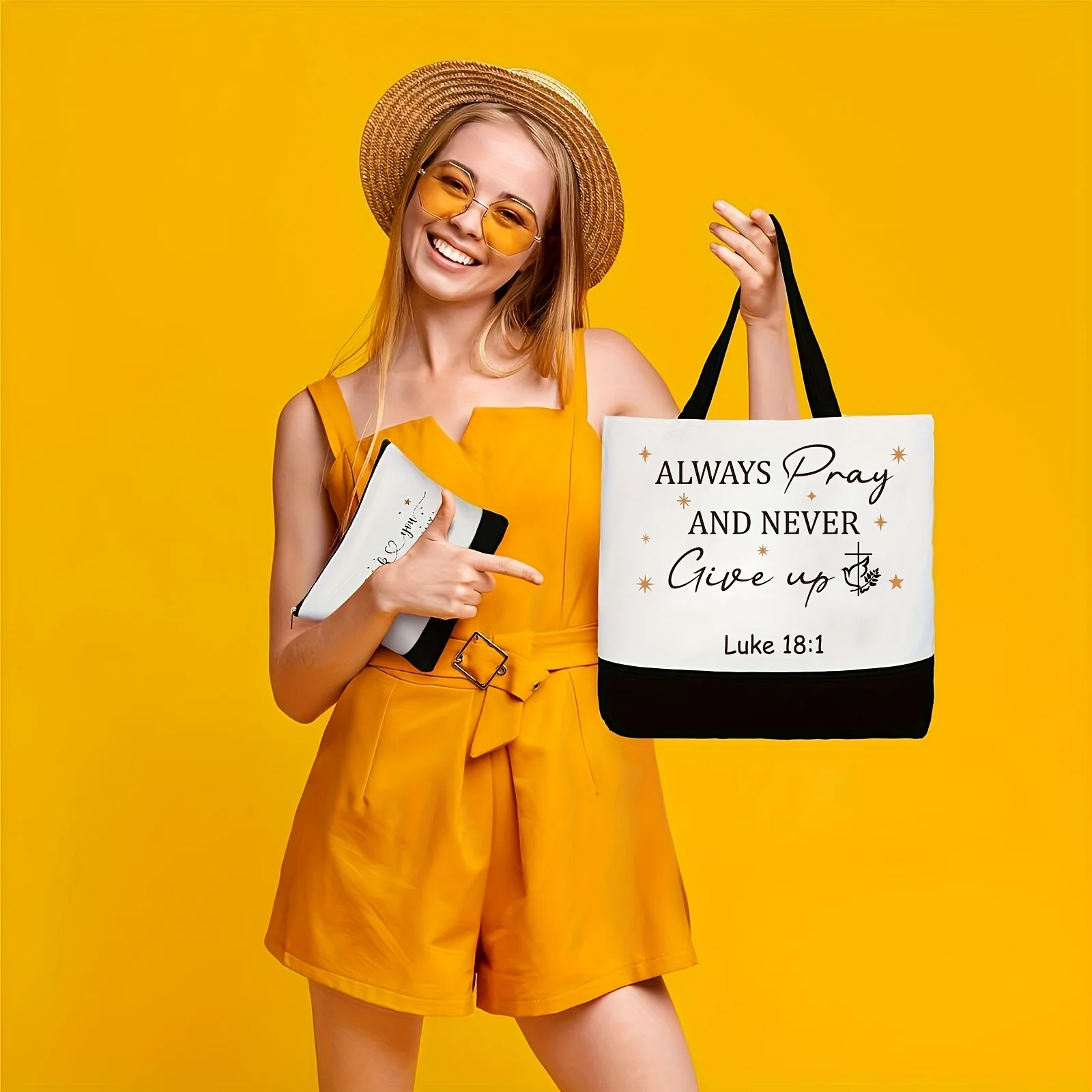 Gift for Her/Him 24pcs Christian Canvas Tote Bags for Women with Makeup Bags Reusable Large Canvas Bags Bible Verses 5