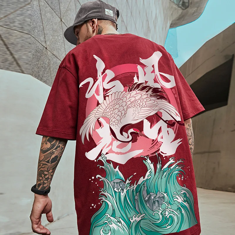 Maglietta Con Stampa Gru Animale Maglietta Estetica Da Uomo Vintage Maglietta Y2K Maglietta Casual Camisetas De Hombre Coppie Harajuku Fashion Tee Top