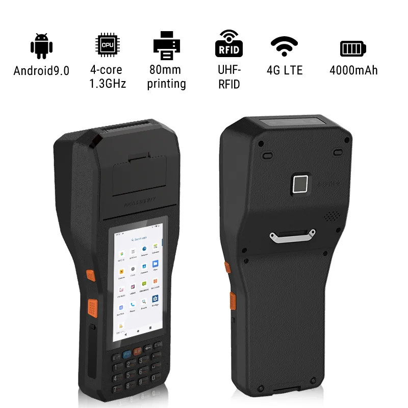 Handheld PDA Android 11 Wifi Bluetooth RFID 1D 2D Barcode Scanner Rugged Handheld Terminal Build In 80MM Receipt Label Printer