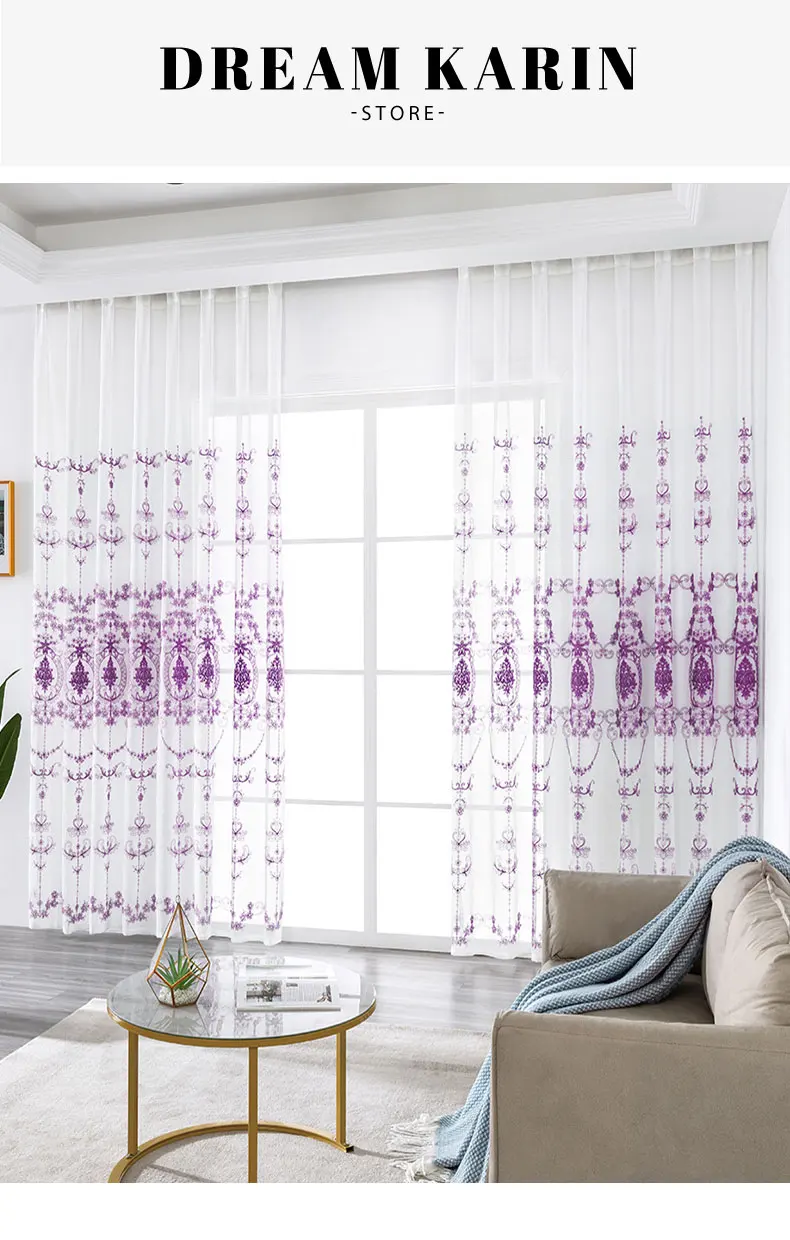 Modern Embroidered Tulle Curtains for Living Room Kitchen Sheer Window Curtains for Bedroom Window Door Fabric Blinds Drapes