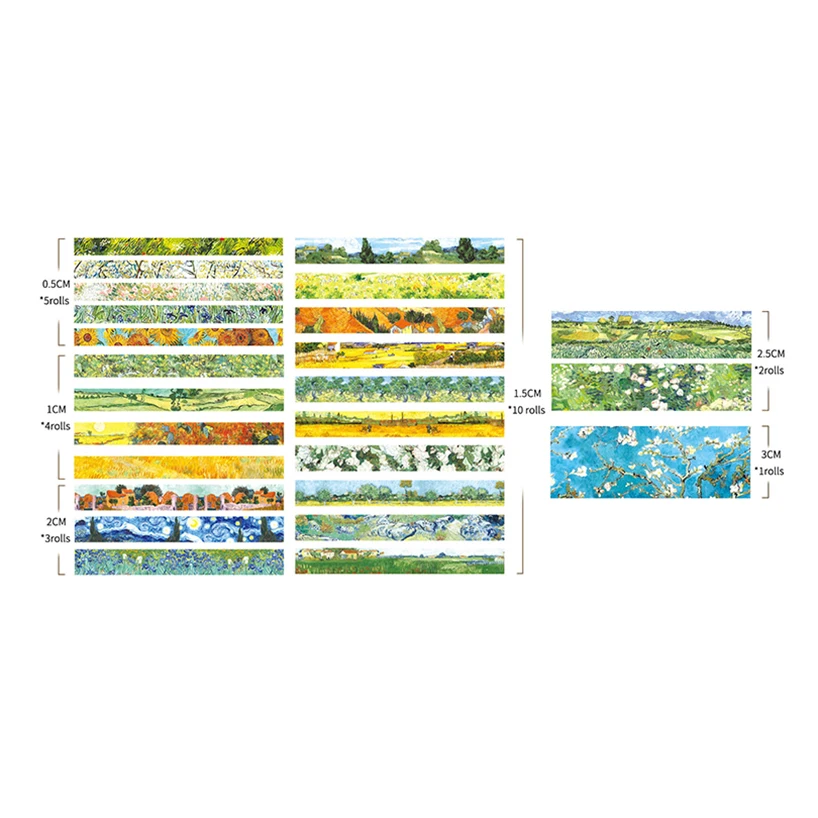 25 Rolls Van Gogh Washi Tapes Journaling Supplies Washi Tape Oil Painting Diary Cinta Adhesiva Decorativa Scrapbooking Washitape 3