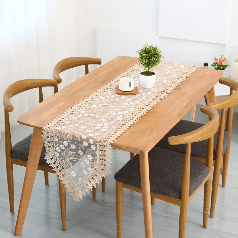 

French Style Romantic Lace Flower Pattern Table Runner Long Strip Coffee Table Tablecloth Home TV Cabinet Decoration Cover Towel