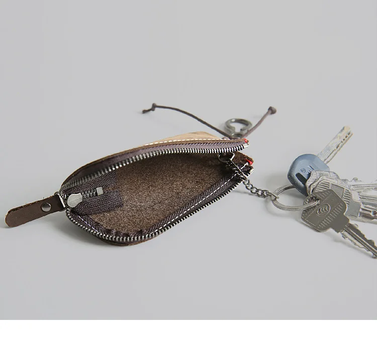 Crazy Horse Leather Casual Zipper Key Case Men's Waist Hanging Genuine Top Cowhide Coin Purse Car Multi-function Keychain