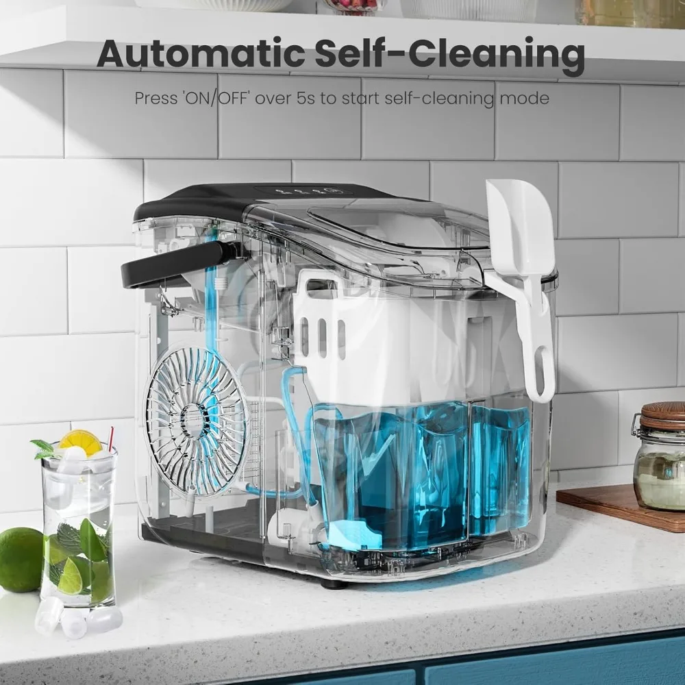 Ice Makers Countertop,Portable Ice Maker Machine with Handle,Self-Cleaning Maker, 26Lbs/24H