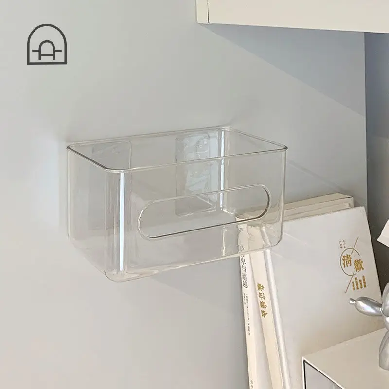 Acrylic Wall-mounted Tissue Box Transparent Paper Towel Storage Box Napkin Paper Box Toilet Punchfree Household Tissue Dispenser 6