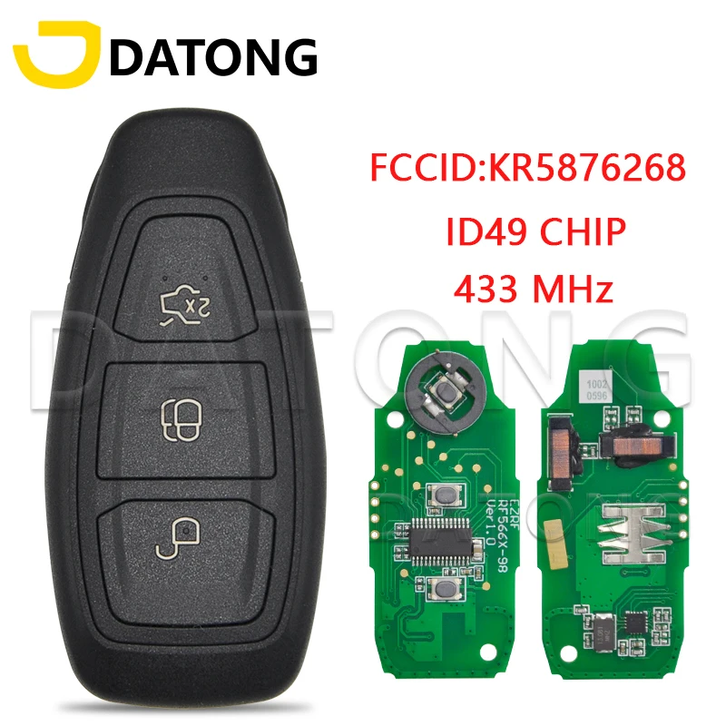 Datong World Car Remote Control Key Fit For Ford Fiesta Kuga 2016 2017 2018 KR5876268 ID49Chip 433MHz Replacement Promixity Card datong world car remote key fit for chevrolet cruze malibu spark camaro equinox 2016 2017 2018 315 434mhz id46 hyq4baa hyq4bea