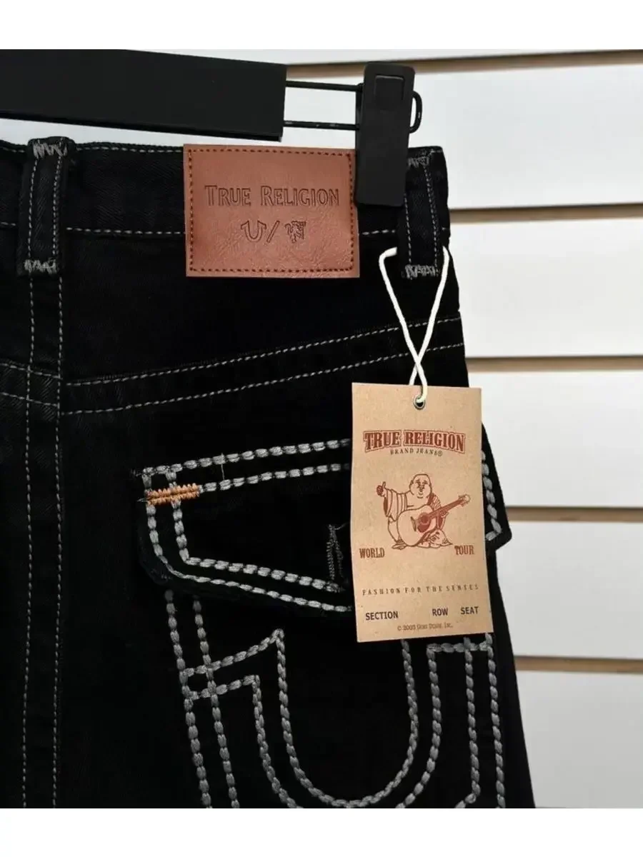 Y2k Washed Loose Denim Shorts Retro Pocket Embroidered Beach Pants Low Waist Garbage Shorts