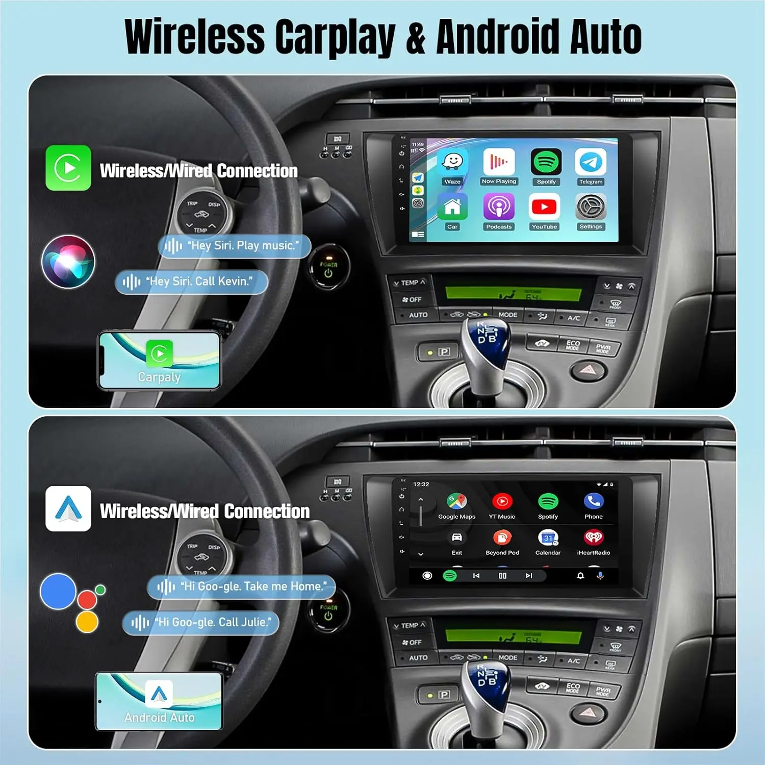 9인치 IPS 터치스크린 블루투스 WiFi GPS 네비게이션 FM 후방 카메라 마이크 탑재 토요타 프리우스 2010-2015용 화면