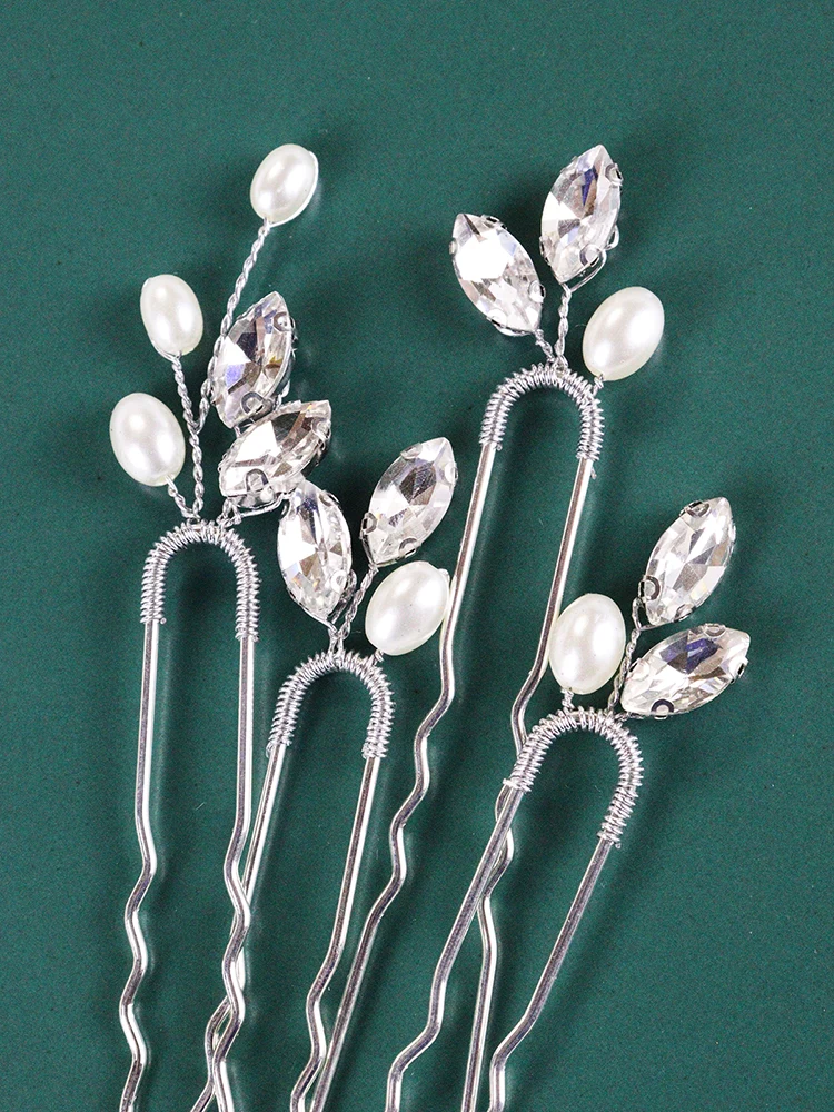 4PCS Hair Pins for Women Head Jewelry Wedding Hair Accessories Green Red Rhinestone Handmade Bridal Headwear Prom Bride Headwear