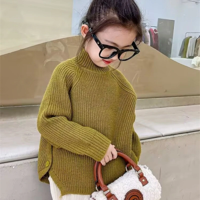 Ragazze Maglione Cappotto Di Lana Bambini Top Knitting 2023 Dolce Addensare Caldo Inverno Autunno Cottons Adolescenti Outwear Abbigliamento Per Bambin