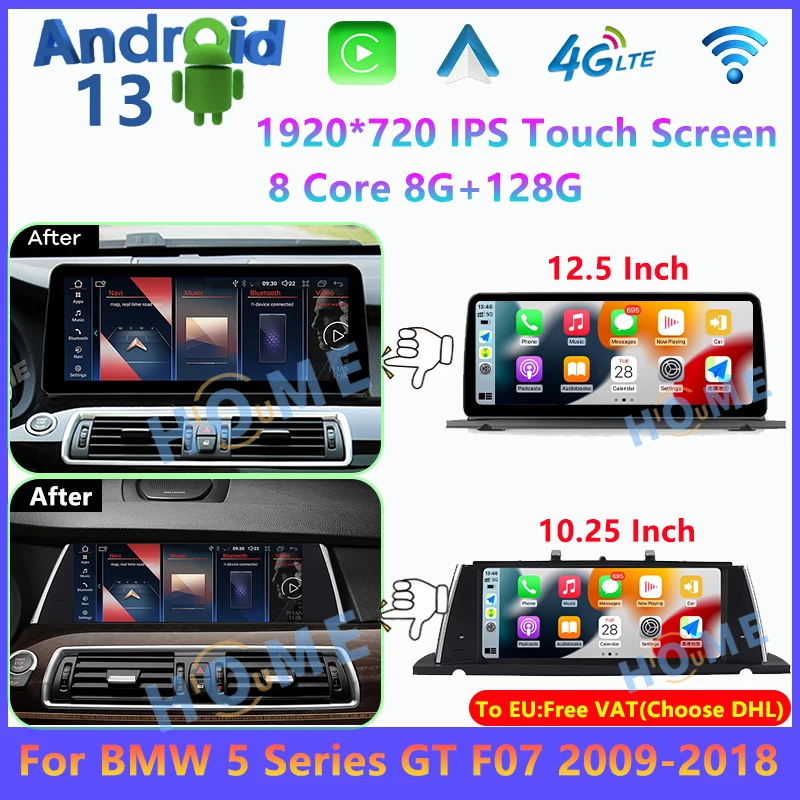 

Автомобильный радиоприемник для BMW, мультимедийный проигрыватель на Android 13, 10,25 дюйма, 12,5 дюйма, для BMW 5 Series GT F07 2009-2018, стерео, Carplay, навигация, видео, Wi-Fi, 4G ID8