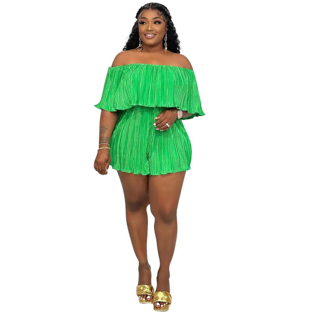 10 Pcs Bulk Casual Streetwear Romper 2023 Summer Y2k Sexy Playsuit Solid Womens Clothing Off Shoulder Ruffles Hem Wholesale 9966