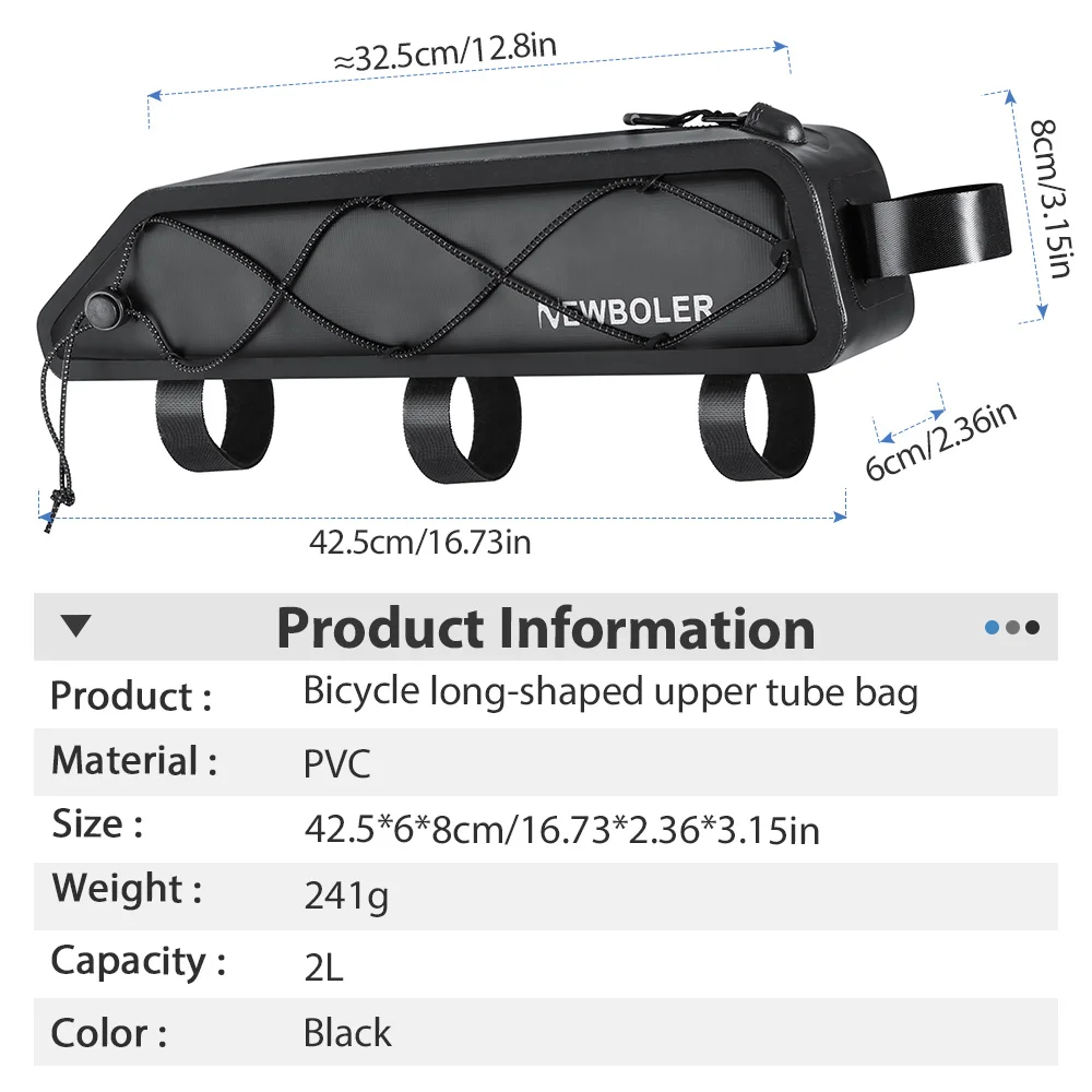 NEWBOLER 2L Fahrradtasche, tragbare Rahmentasche für den Vorderrohr, MTB-Rennrad-Gepäcktasche, große Kapazität, ultraleichte Fahrradtasche – Detail 2