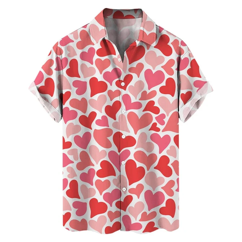 thumbnail image 1 of Camisas con botones para el día de San Valentín con estampado 3D para hombre, camisas casuales de verano de manga corta con cuello extendido para la playa, camisas de moda para hombre, 1 of 5