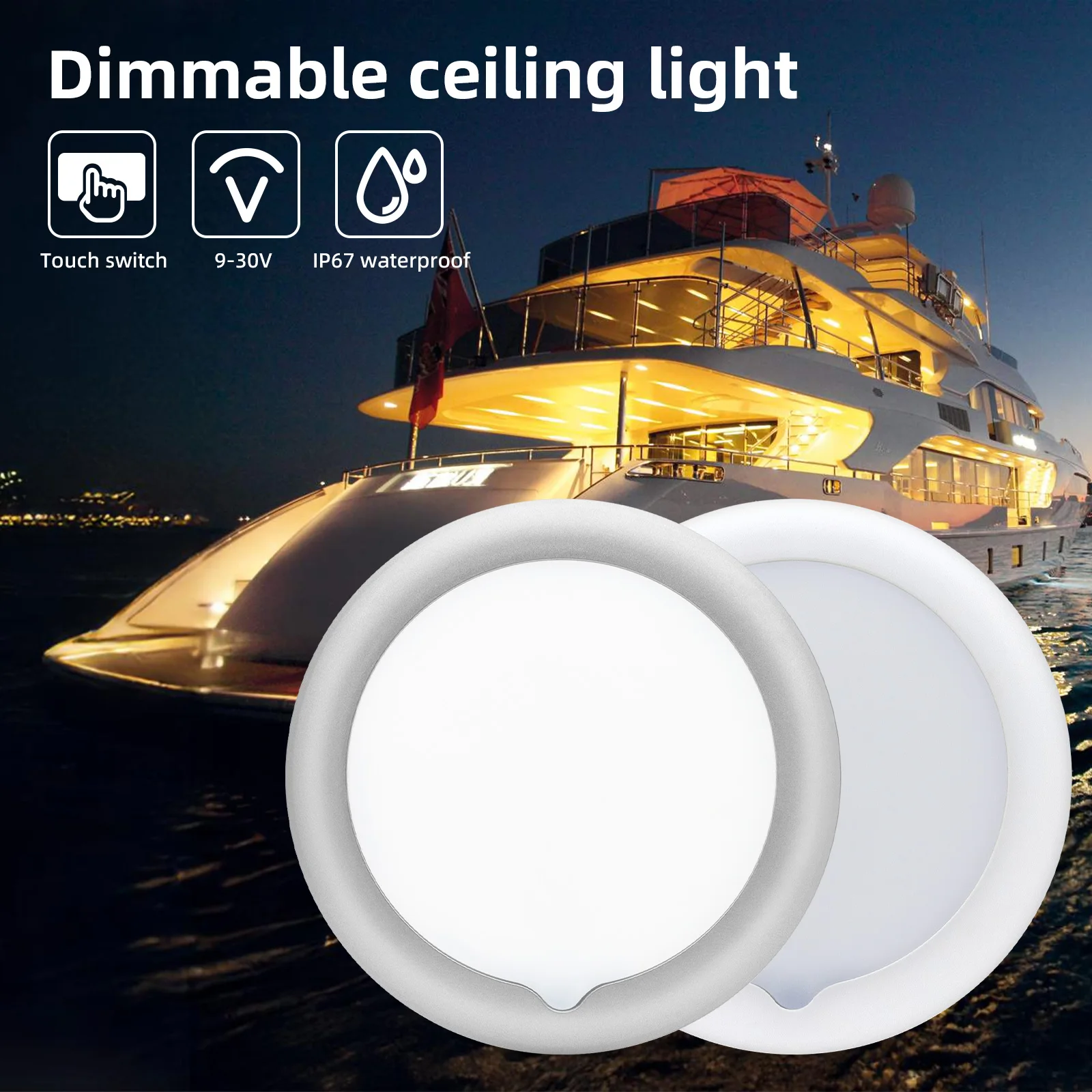 Luz Caravana Barco Luz De Techo LED Para Caravana, Barco O RV - 12V, 300 Lúmenes, Interruptor Con Indicador Azul Fácil Instalación Superficie