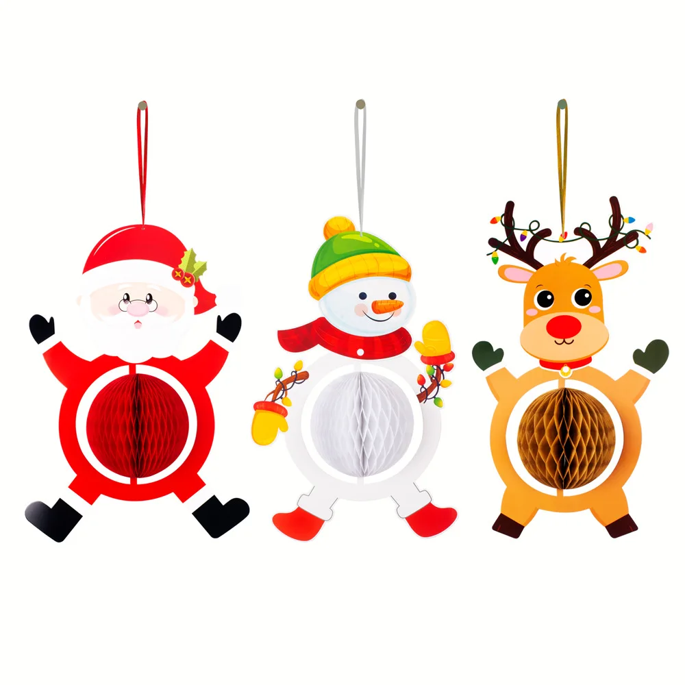 

Xixihaha Christmas Party Honeycomb Pendant Santa Claus Snowman Elk Honeycomb Xmas Ornaments Merry Christmas Happy New Year