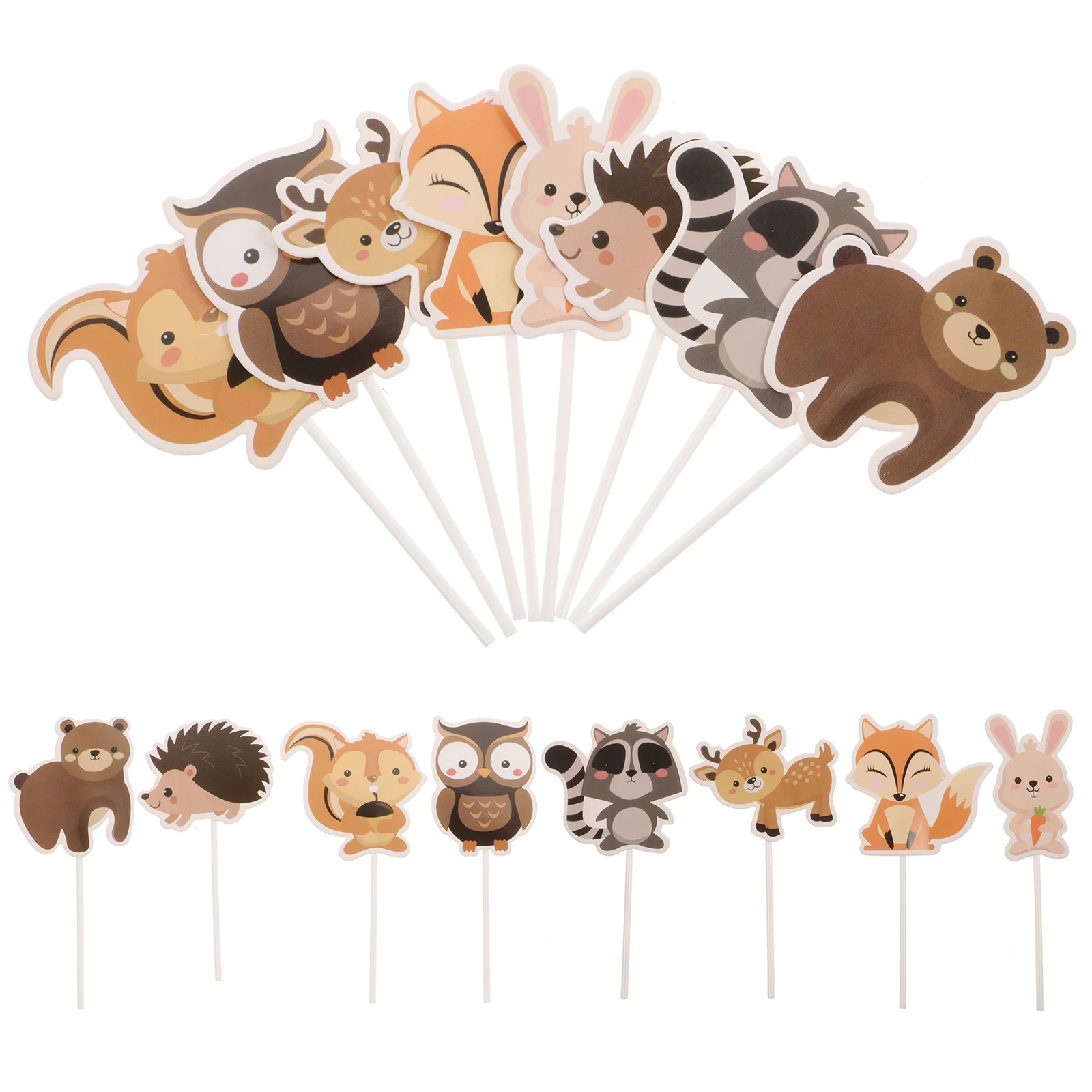 

24 Pcs Creative Cake Toppers Party Kids Hat Jungle Forest Animal Shape Picks Bamboo Woodland Animals Baby Birthday Decorations