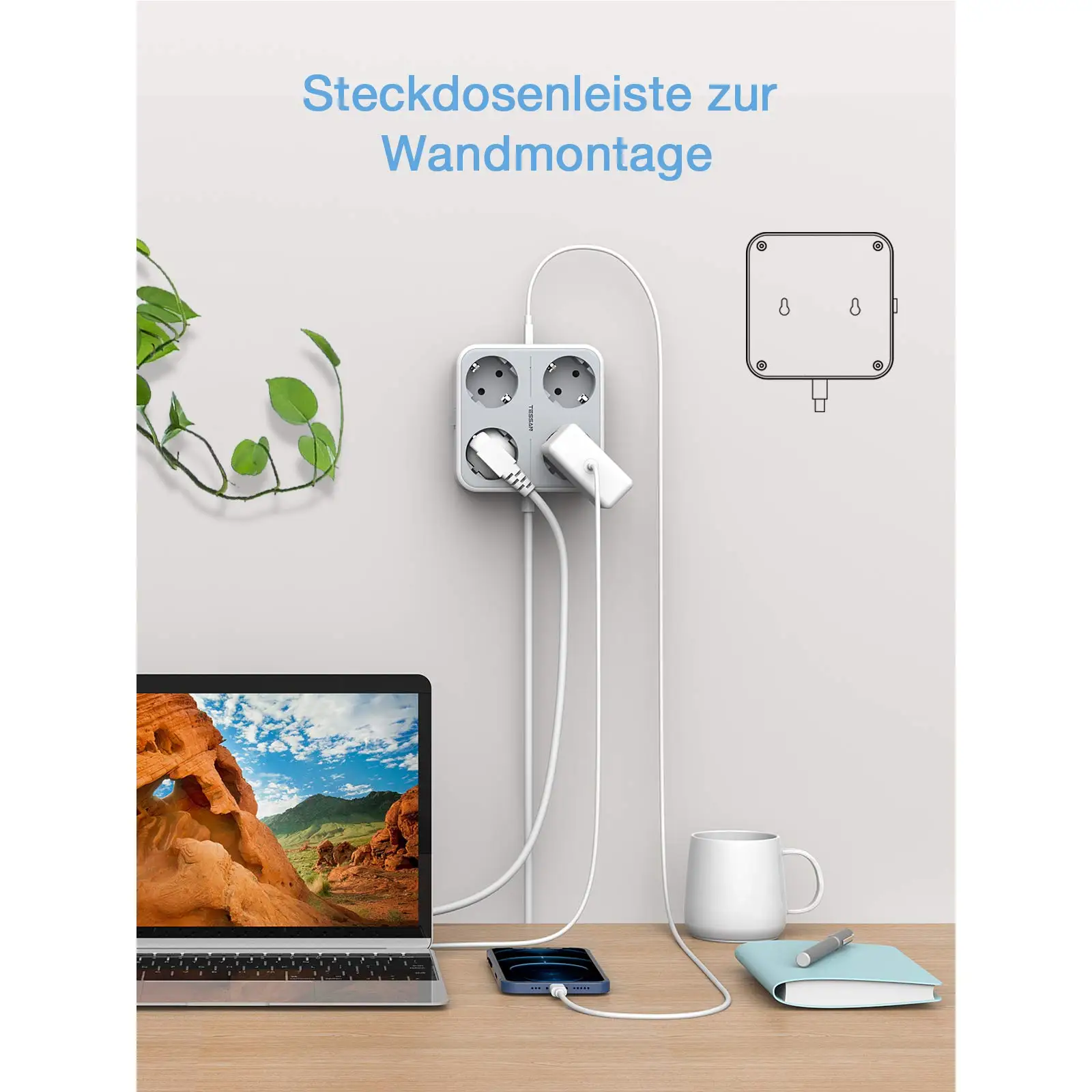 TESSAN EU KR ÷ , Ƽ ܼƮ Ƽ, 2m ͽټ ڵ,   ͽټ, 3 USB Ʈ, ѱ/ ġ