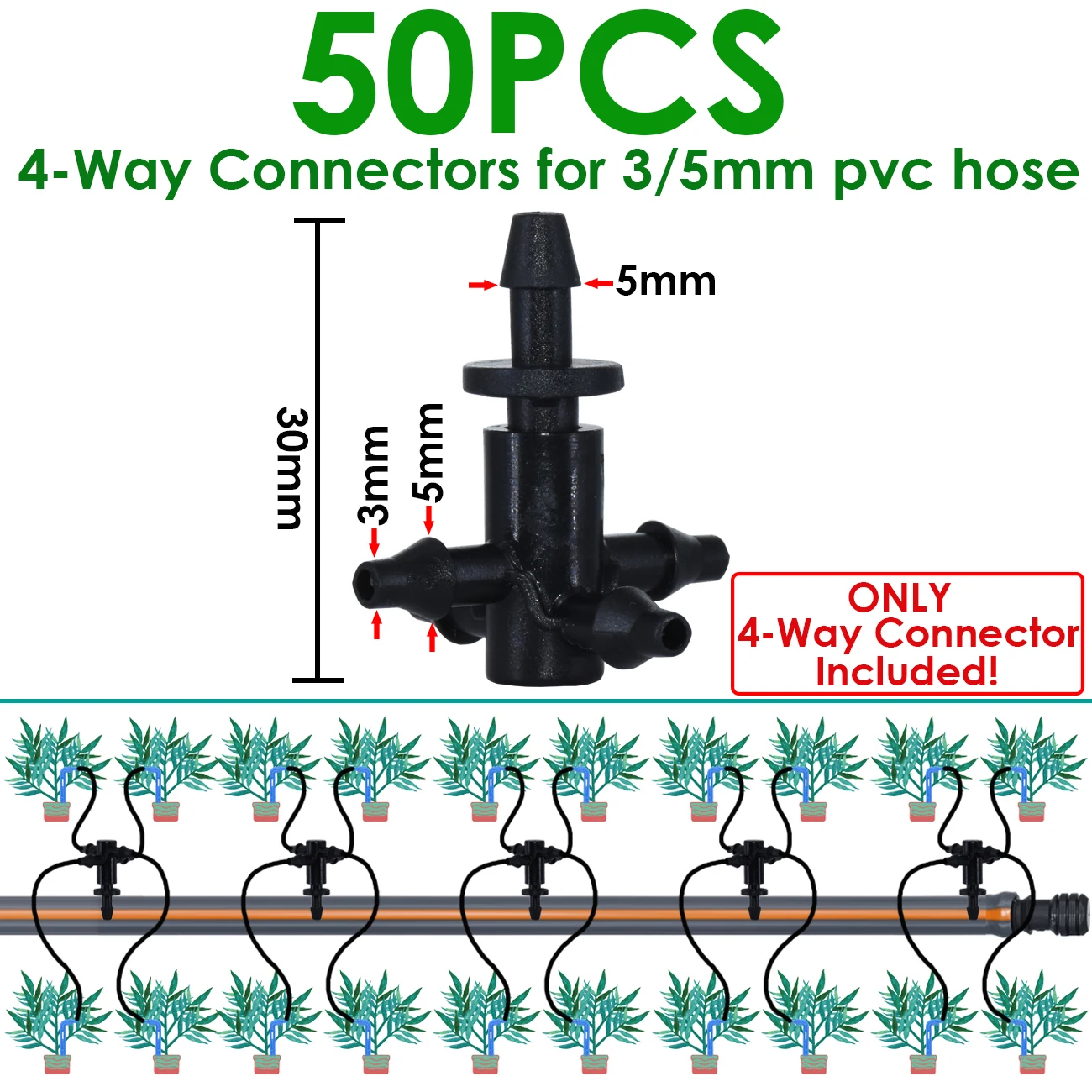 Sprycle 50 Stück 3/5mm Schlauchanschlüsse 3-Wege-T-Stück für 1/8'' Mikro-Tropfbewässerungsschläuche Kupplungen Bewässerungsrohr Gartenwerkzeuge – Detail 5