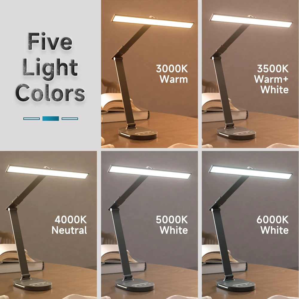 Etekcity Wireless Rechargeable Color LED Desk Lamp Eye-Caring Table