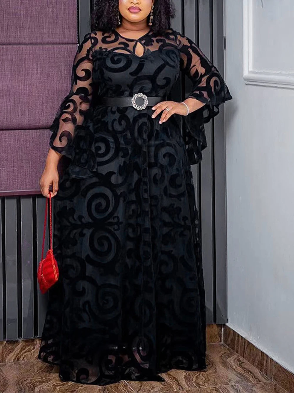 

Chiffon Pleated Solid Loose Dress Women Long Dresses African Robe Summer Fashion Tunic Office Lady