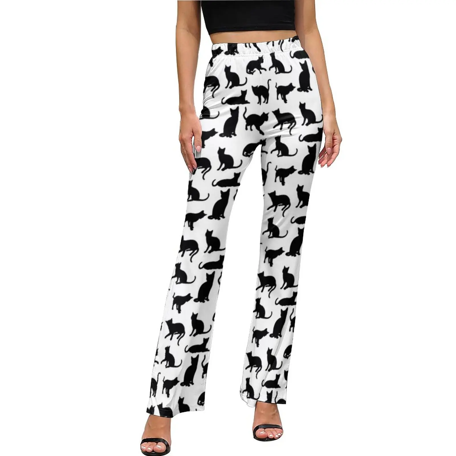 Cool Black Cat Pants Elastic Waist 
