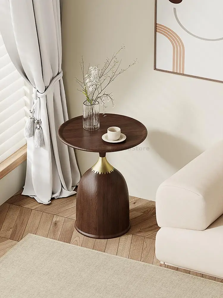 Walnut Color Side Table Italian Minimal Round Table Round Coffee Simple Light Luxury Bedside Sofa Small