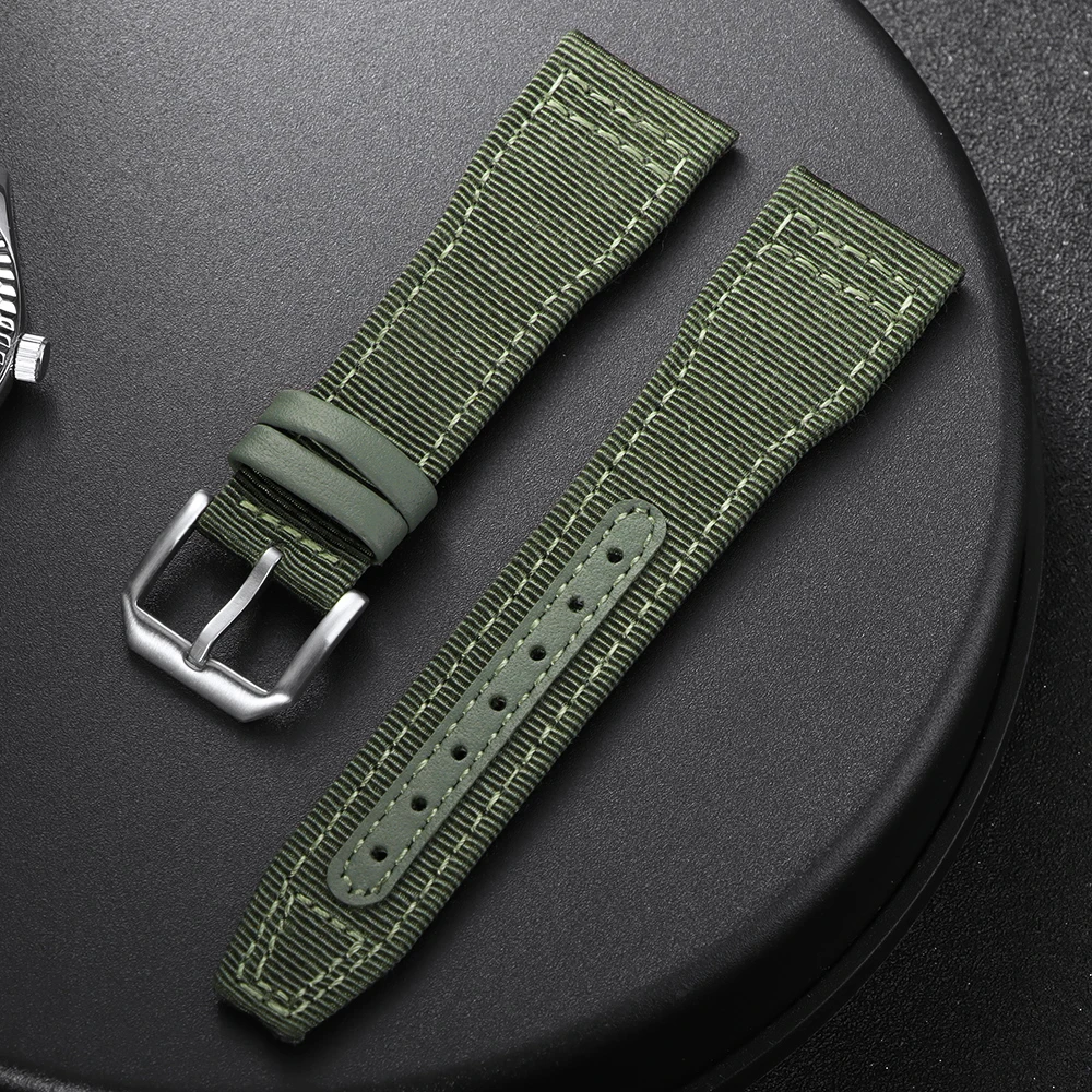 Waterproof Nylon Canvas Watch Strap with Cowhide Accents - Sporty and Stylish Wristband