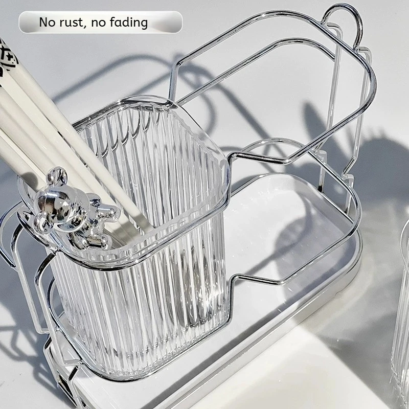 Wall Mounted Kitchen Cutlery Organizer Light Luxury Chopstick Spoon Holder Stainless steel Utensil Drying Rack 6