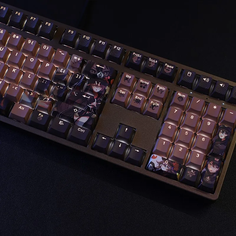 Genshin Impacto hu Tao Desenhos Animados Anime Gaming Key Caps Perfil Oem Keycaps Backlit Chocolate Pbt Dye Subbed Keycaps 108 Chaves por Conjunto - Imagem 3