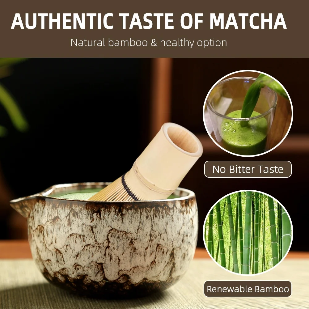Handmade Home Easy Clean Japanese Matcha Tea Set Safe Bamboo Whisk Teaspoon Tea Sets Tools Stand Kit Bowl Whisk Scoop Gift