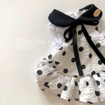 Dot Princess Dress Pet Dog Clothes Cat Print Skirt Clothing Dogs Thin Small Chihuahua Summer Black White Breathable Girl Pug