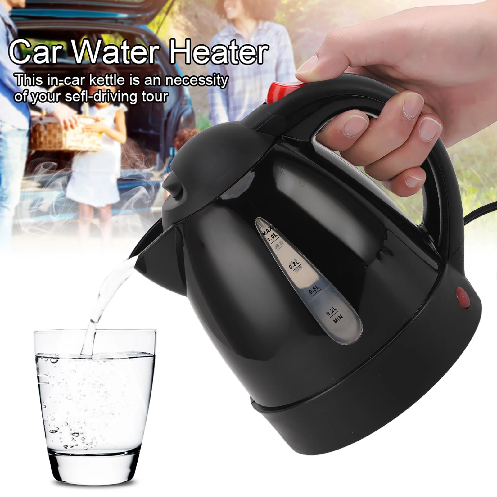 Electric Kettle 250W Portable Car Electric Kettle Cigarette Lighter Road Trip 24V Truck Heated Water Tea Coffee Kettle Auto Shut Off 1000ml