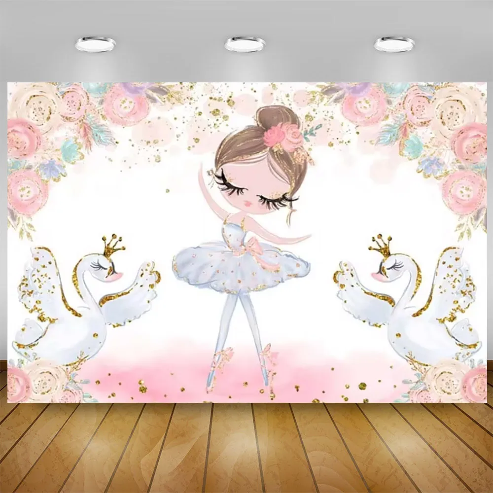 Description Picture 2 of itemPink Swan Ballet Dancer Girl Theme Birthday Party Disposable Tableware Ballerina Crown Balloon Backdrop for Princess Girl Gift