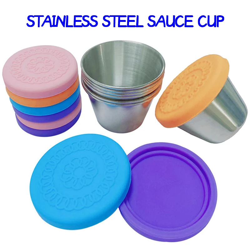 Stainless Steel Sauce Cups with Silicone Lids Reusable for Dipping Sauces  Salad Stainless Steel Condiment Containers TS1 - AliExpress