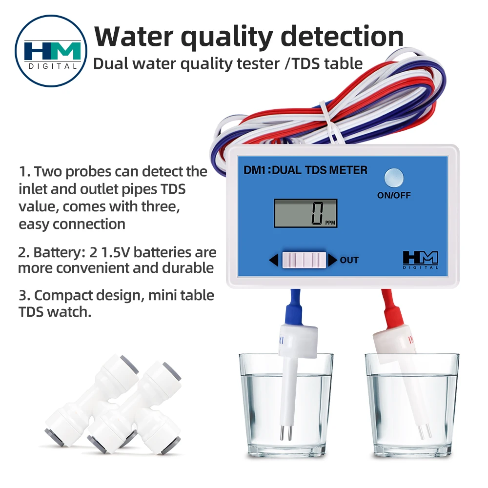 

EC TDS Meter Water Quality Tester Dual Probe Total Dissolved Solids Monitor For Drinking Water Fish Tank Aquarium Swimming Pool